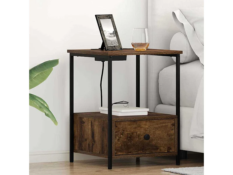 Table de nuit avec station de chargement 2 pcs Chêne fumé