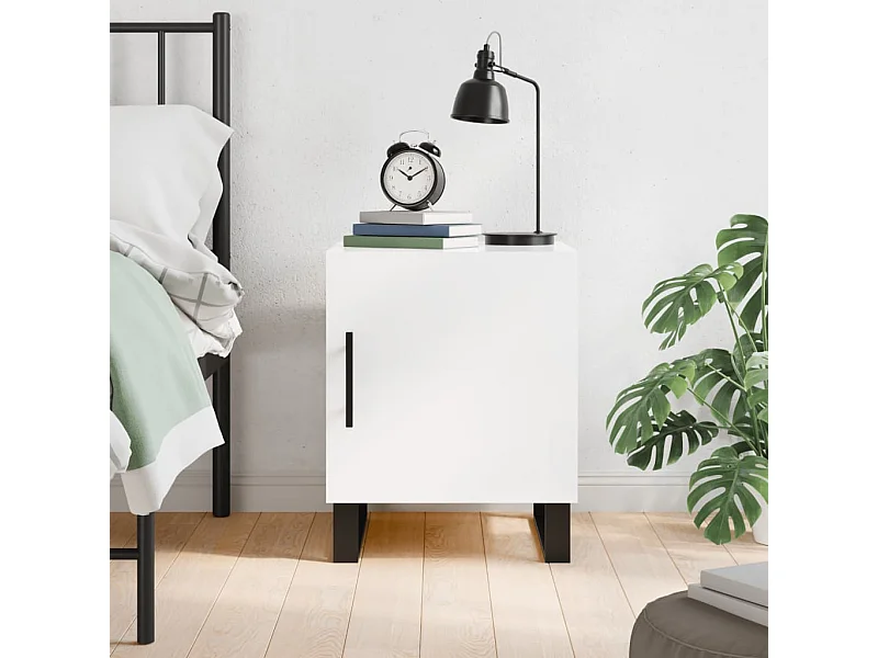 Mesita de noche blanca brillo 40x40x50 cm madera de ingeniería