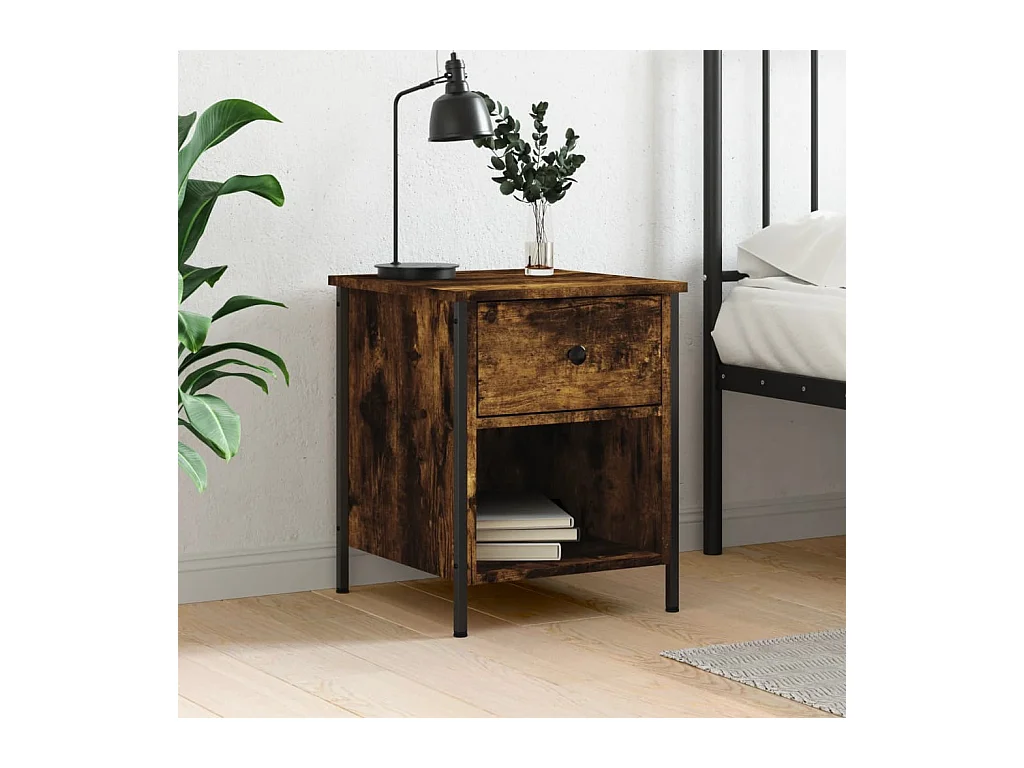 Table de chevet chêne fumé 40x42x50 cm bois d'ingénierie