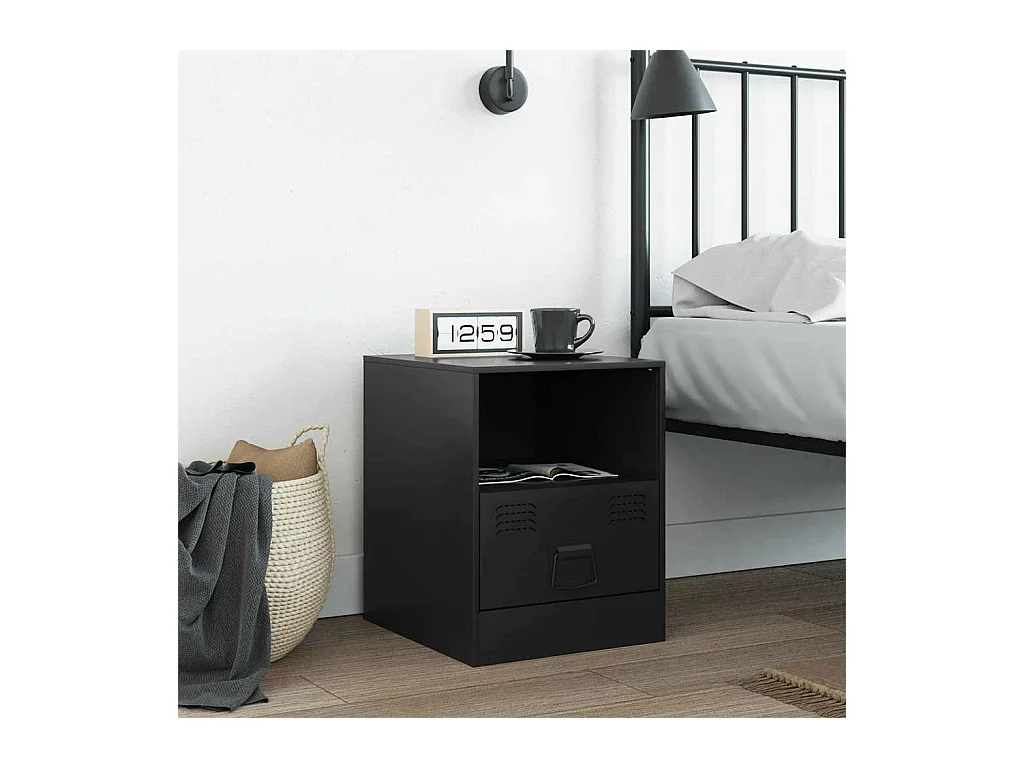 Table de chevet noir 34,5x39x44 cm acier