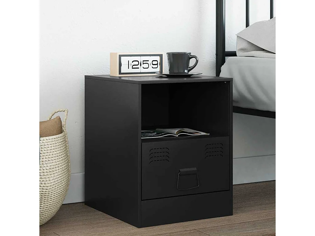 Table de chevet noir 34,5x39x44 cm acier