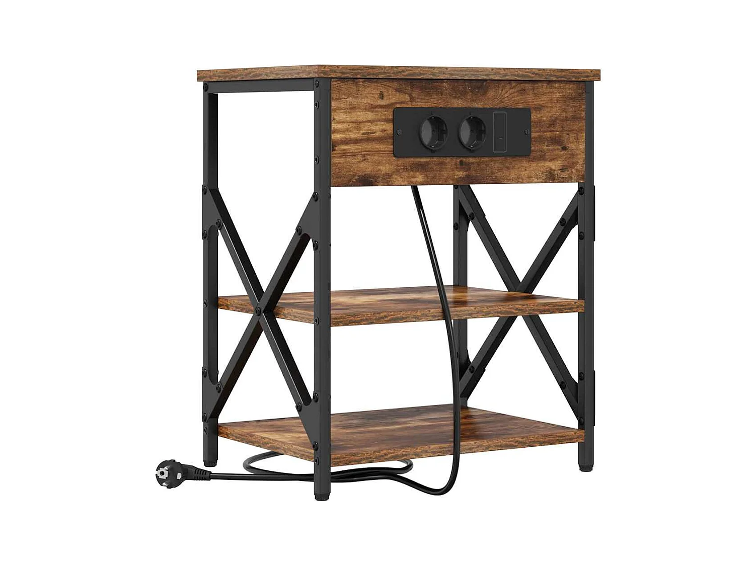 Comodino con stazione di ricarica Rovere affumicato