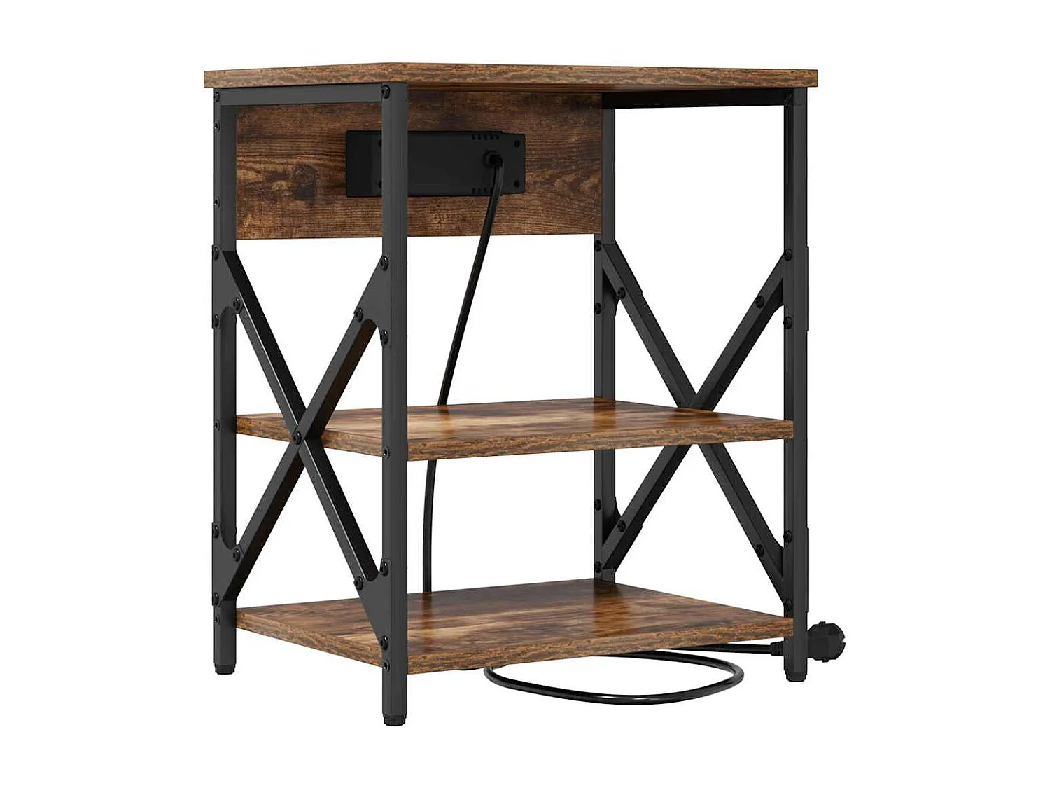 Table de nuit avec station de chargement Chêne fumé