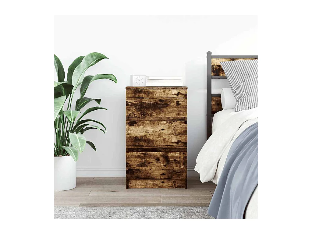 Nachtkastje met 3 lades gerookt eiken 39x35x65 cm