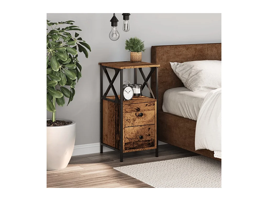 Comodino in legno vecchio 34x35,5x70 cm in legno ingegnerizzato