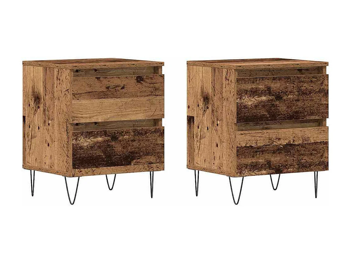 Cabinet de chevet avec tiroir 2 pcs Bois ancien 40 x 35 x 50 cm