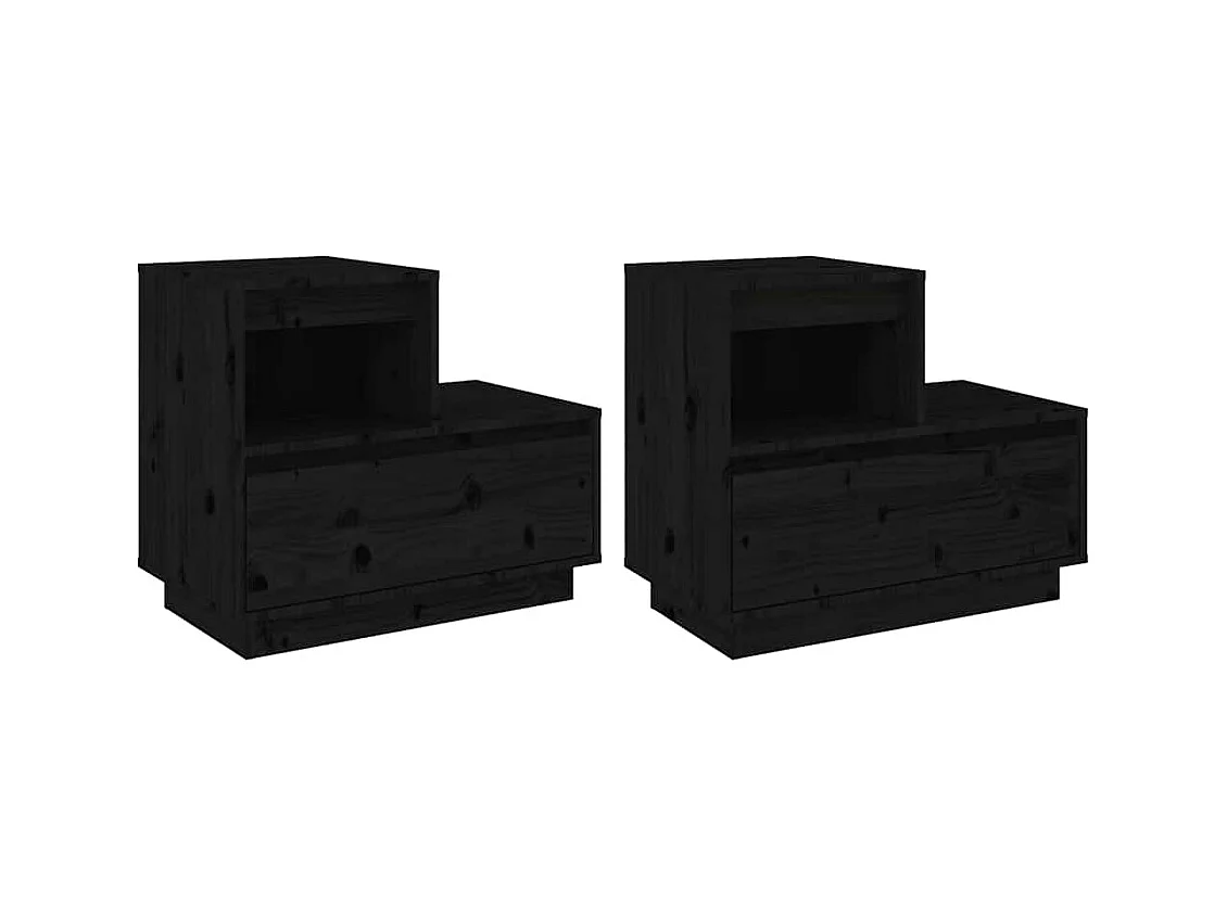 Nachtkastjes 2 stuks Zwart 60x34x51 cm Massief grenenhout