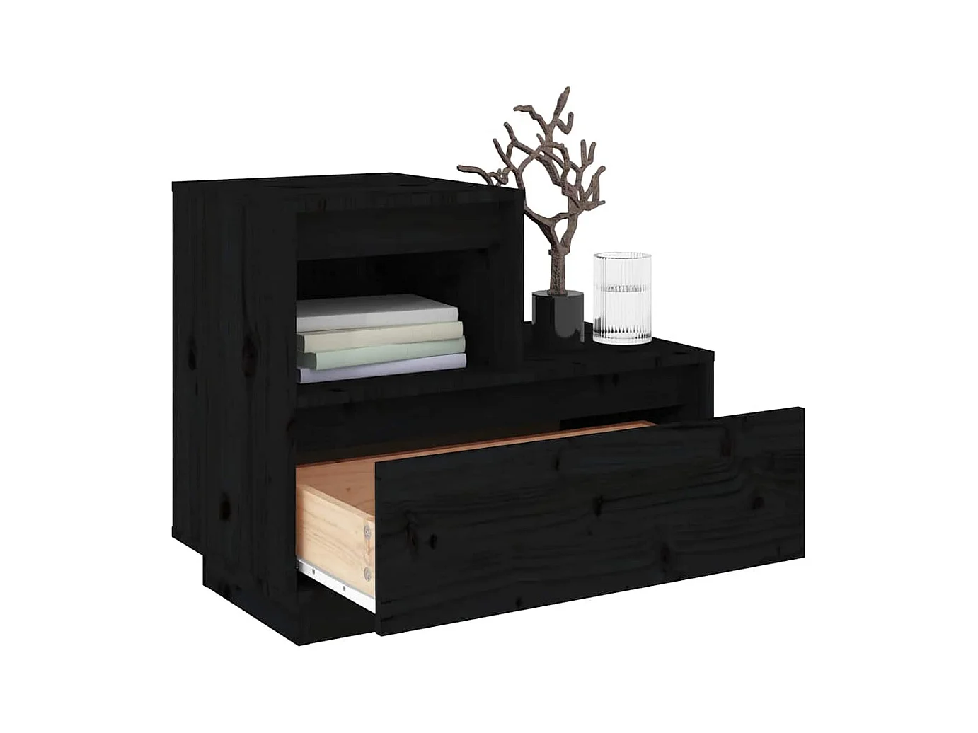 Nachtkastjes 2 stuks Zwart 60x34x51 cm Massief grenenhout