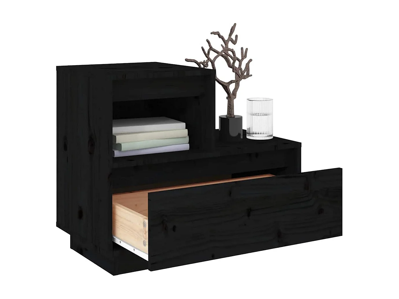 Comodini 2 pz Nero 60x34x51 cm Legno massello di pino