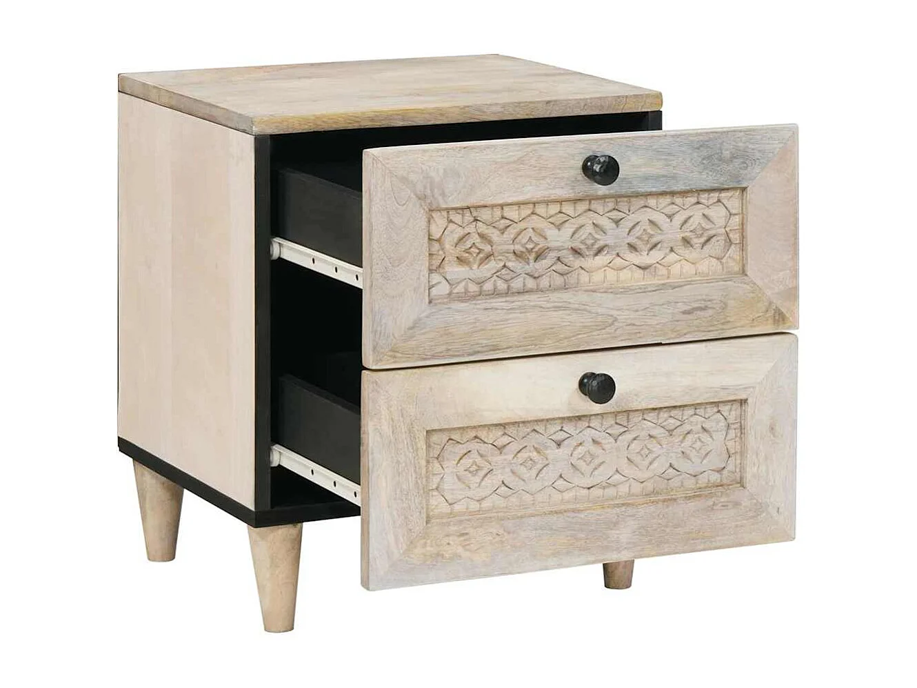 Beige nachtkastje 40 x 33 x 46 cm massief mangohout