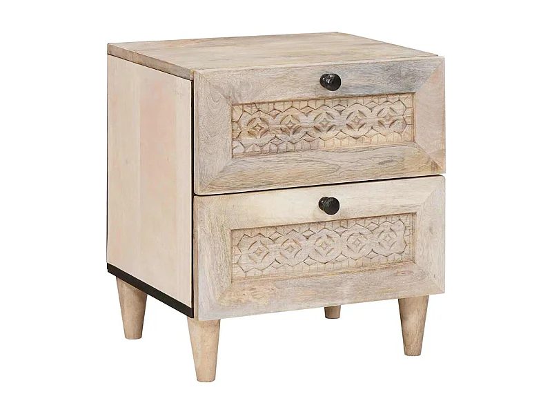 Table de chevet Beige 40 x 33 x 46 cm bois de manguier massif