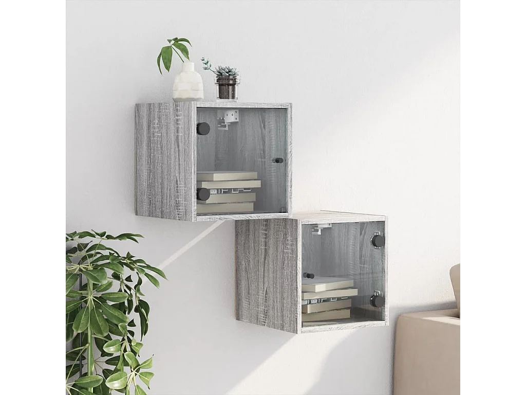 Nachtkastjes en glazen deuren 2 stuks sonoma grijs 35x37x35cm