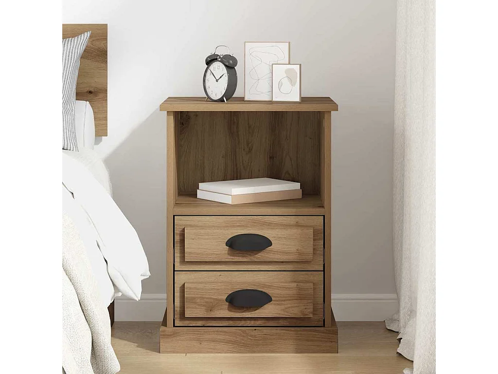 Cabinet de chevet avec tiroir chêne artisanal 43 x 36 x 60 cm