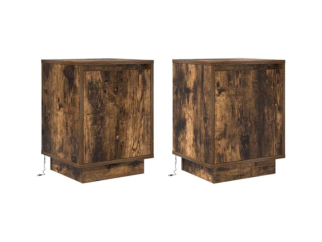 Mesitas de noche con luces LED 2 piezas roble ahumado 38x34x50 cm