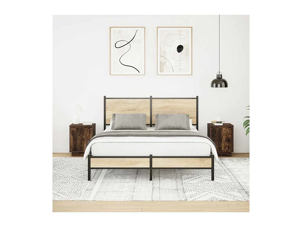 Mesitas de noche con luces LED 2 piezas roble ahumado 38x34x50 cm