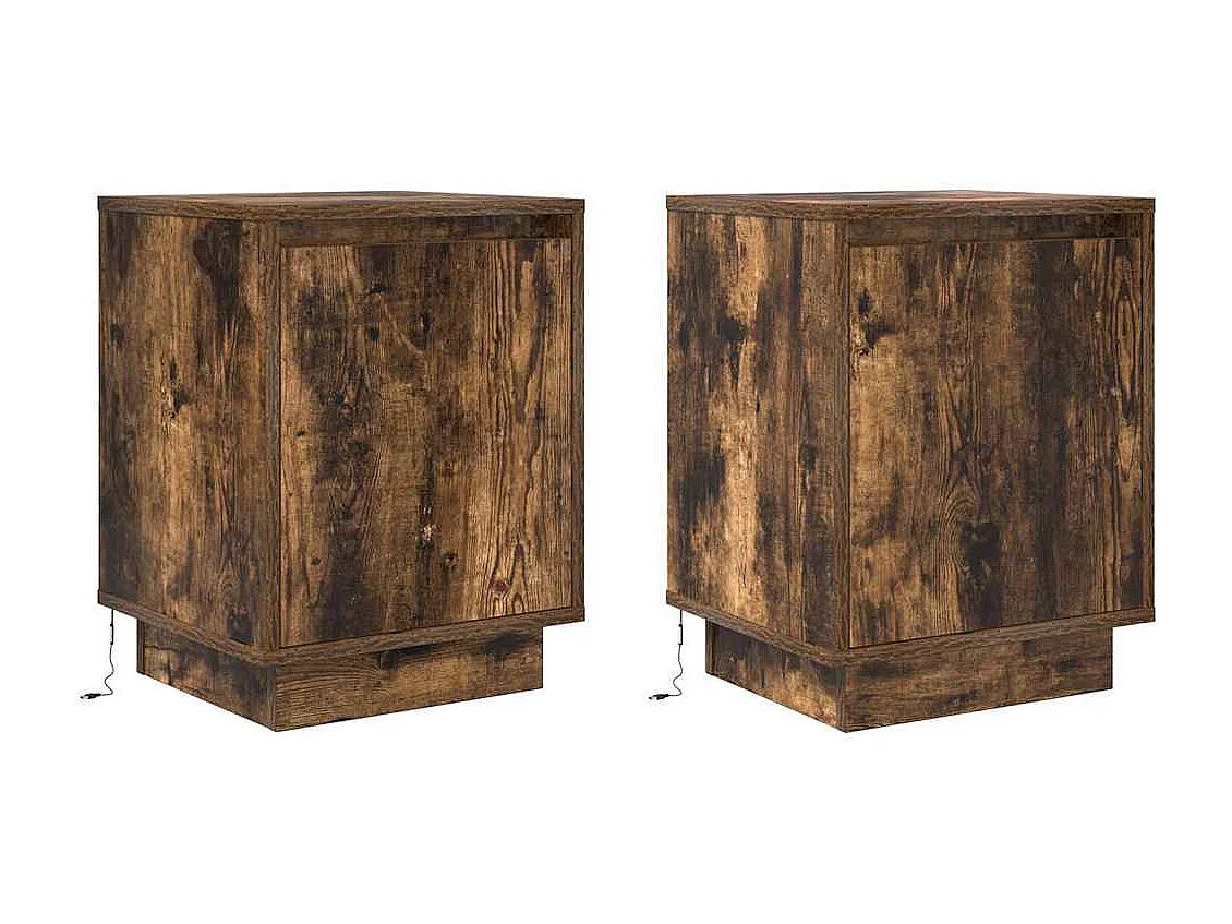 Tables de chevet avec lumières LED 2 pcs chêne fumé 38x34x50 cm