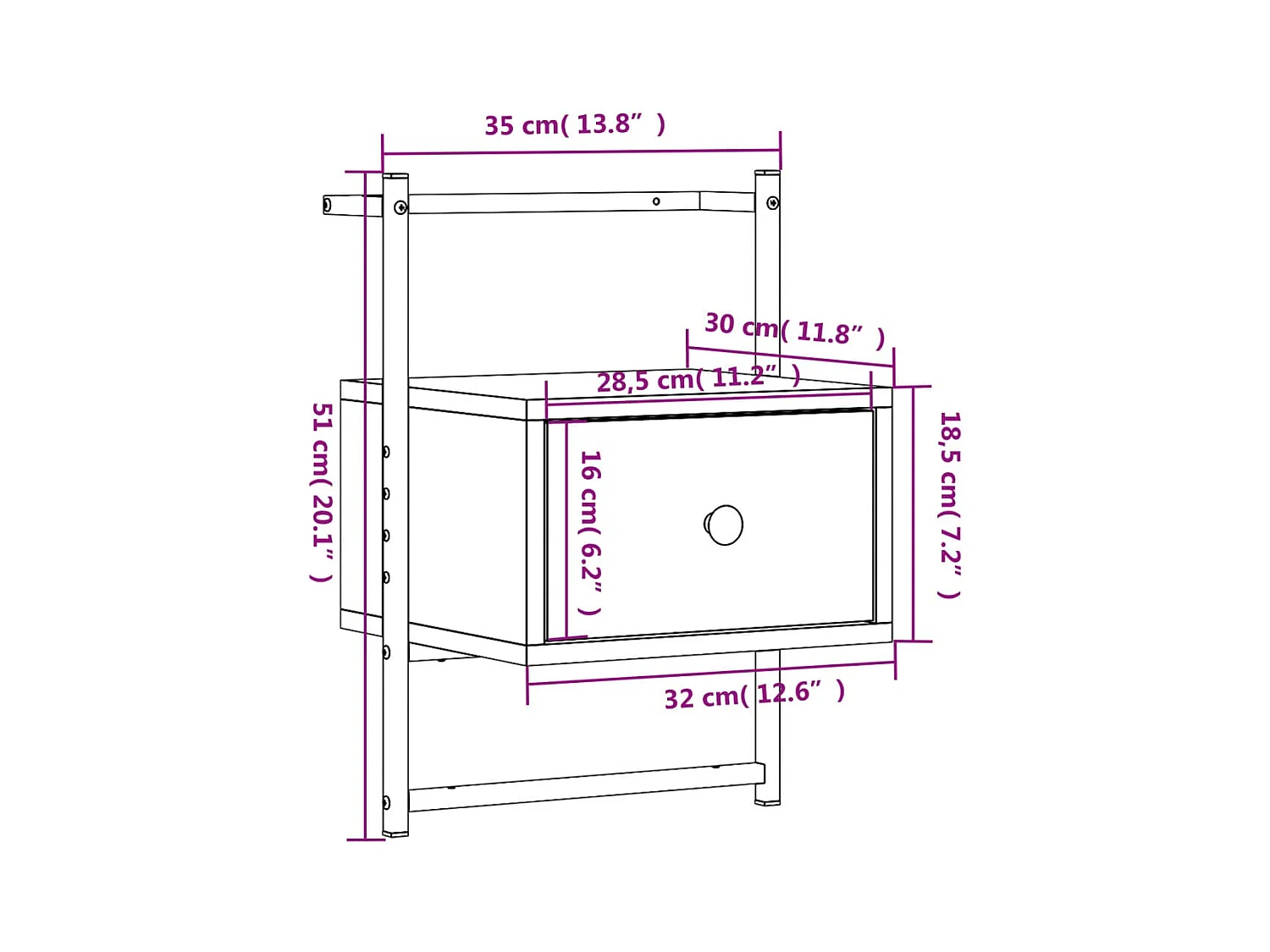 Comodino da parete in rovere Sonoma 35x30x51 cm