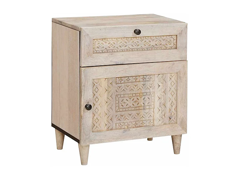 Mesita de noche beige 50x33x60 cm madera maciza de mango