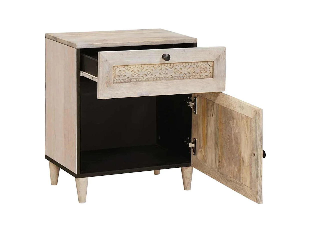 Table de chevet Beige 50 x 33 x 60 cm bois de manguier massif