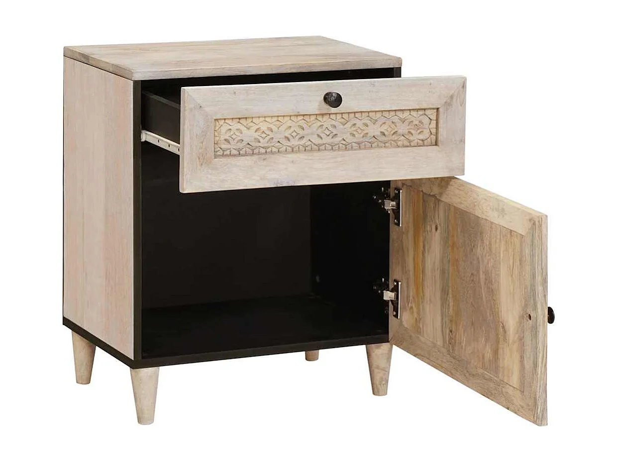 Table de chevet Beige 50 x 33 x 60 cm bois de manguier massif