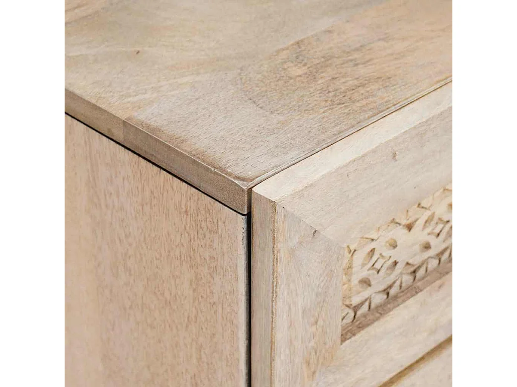 Table de chevet Beige 50 x 33 x 60 cm bois de manguier massif