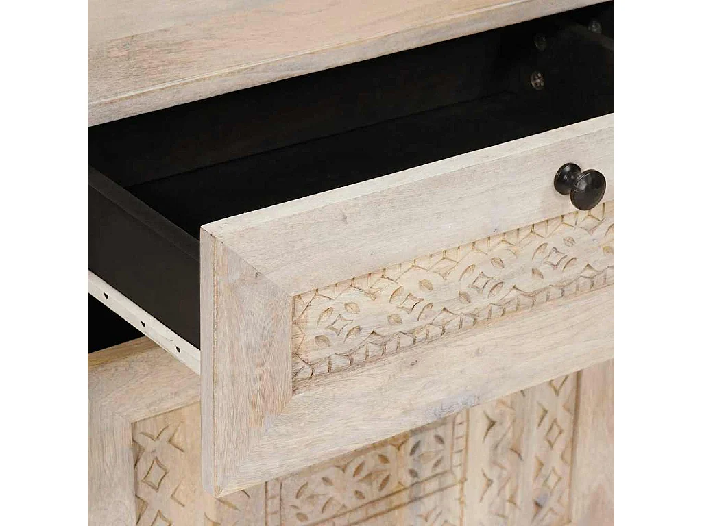 Table de chevet Beige 50 x 33 x 60 cm bois de manguier massif