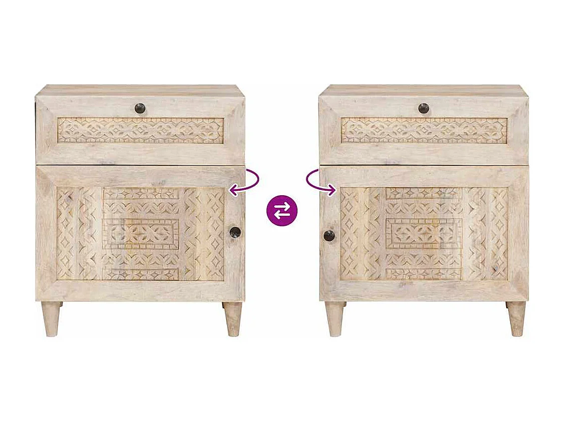 Table de chevet Beige 50 x 33 x 60 cm bois de manguier massif