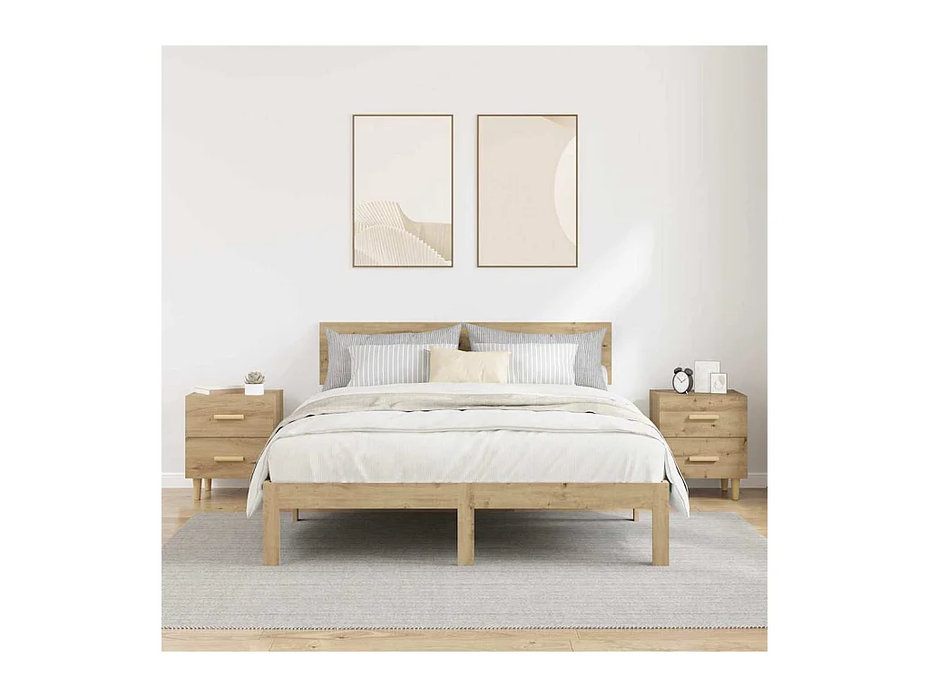 2-delige bedkast, handgemaakt eikenhout, 40 x 35 x 47,5 cm