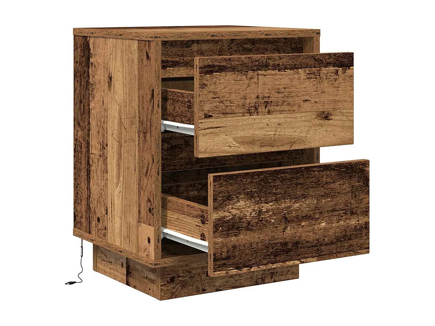 Nachtkastjes met LED-verlichting 2 stuks oud hout 38x34x50 cm