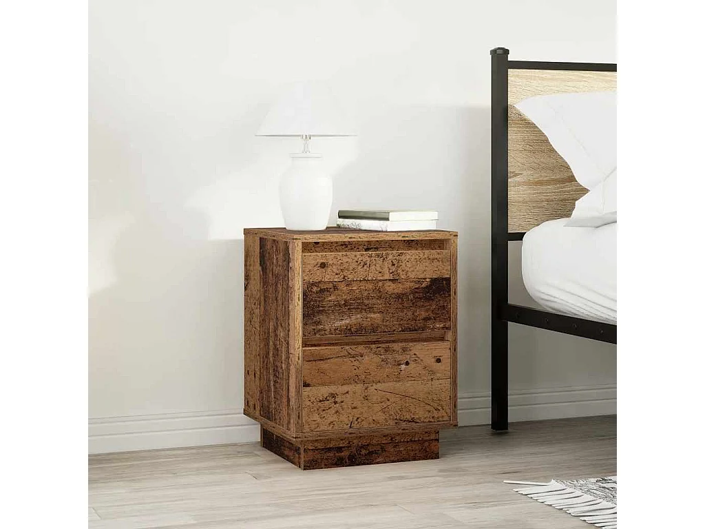 Tables de chevet avec lumières LED 2pcs vieux bois 38x34x50 cm