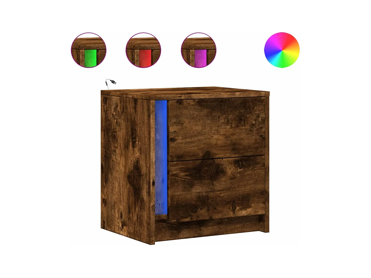 Comodini e luci LED 2 pezzi rovere affumicato