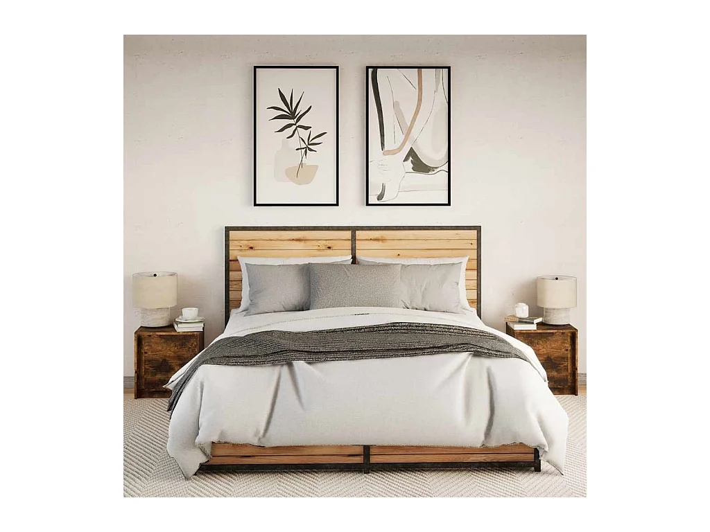 Comodini e luci LED 2 pezzi rovere affumicato