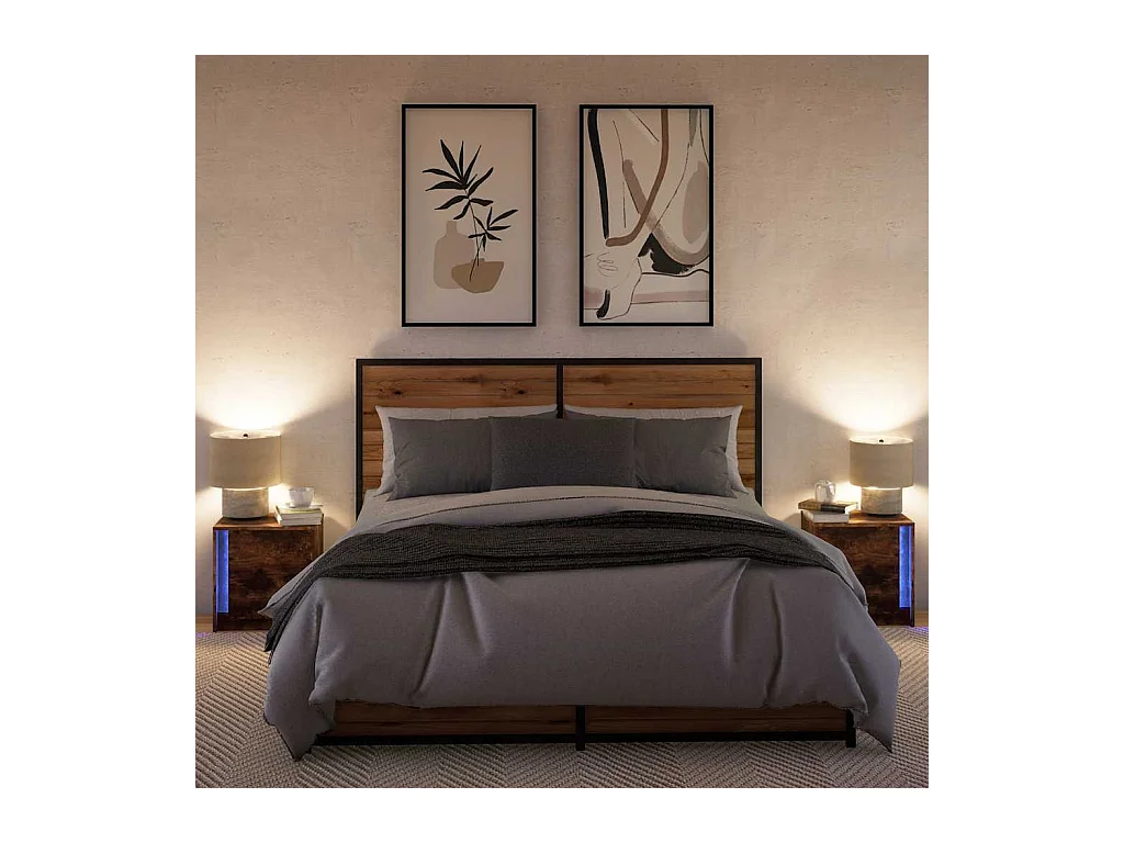 Comodini e luci LED 2 pezzi rovere affumicato