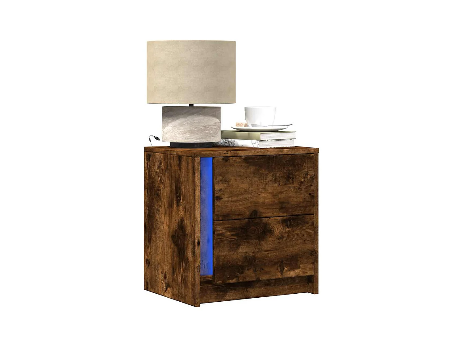 Armoires de chevet et lumières LED 2 pcs chêne fumé