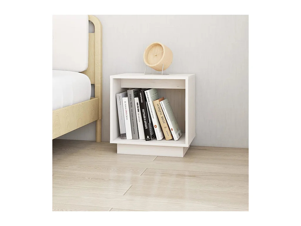 Mesita de noche Blanca 40x30x40 cm Madera maciza de pino
