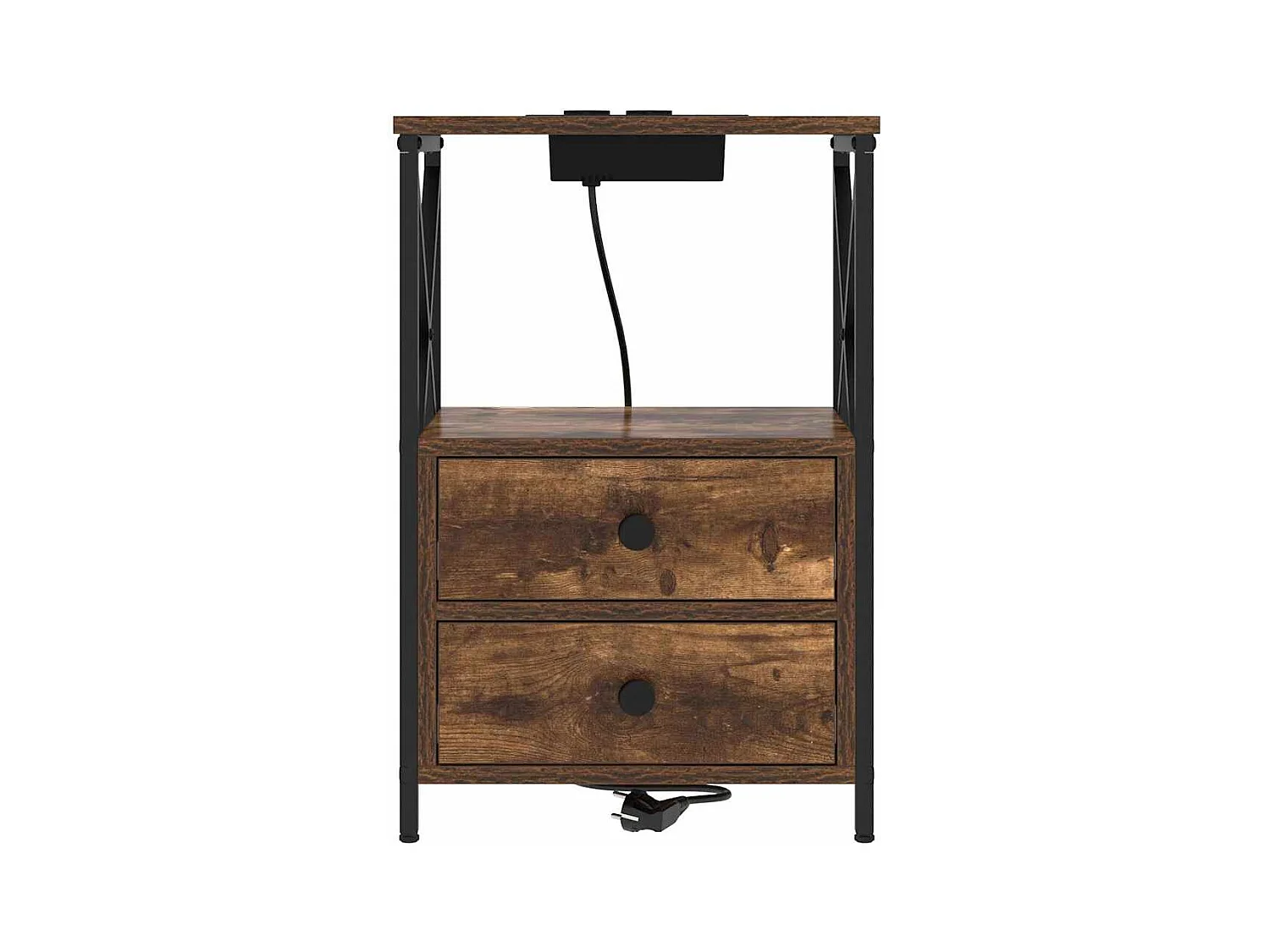 Mesita de noche con estación de carga 2 piezas Roble ahumado