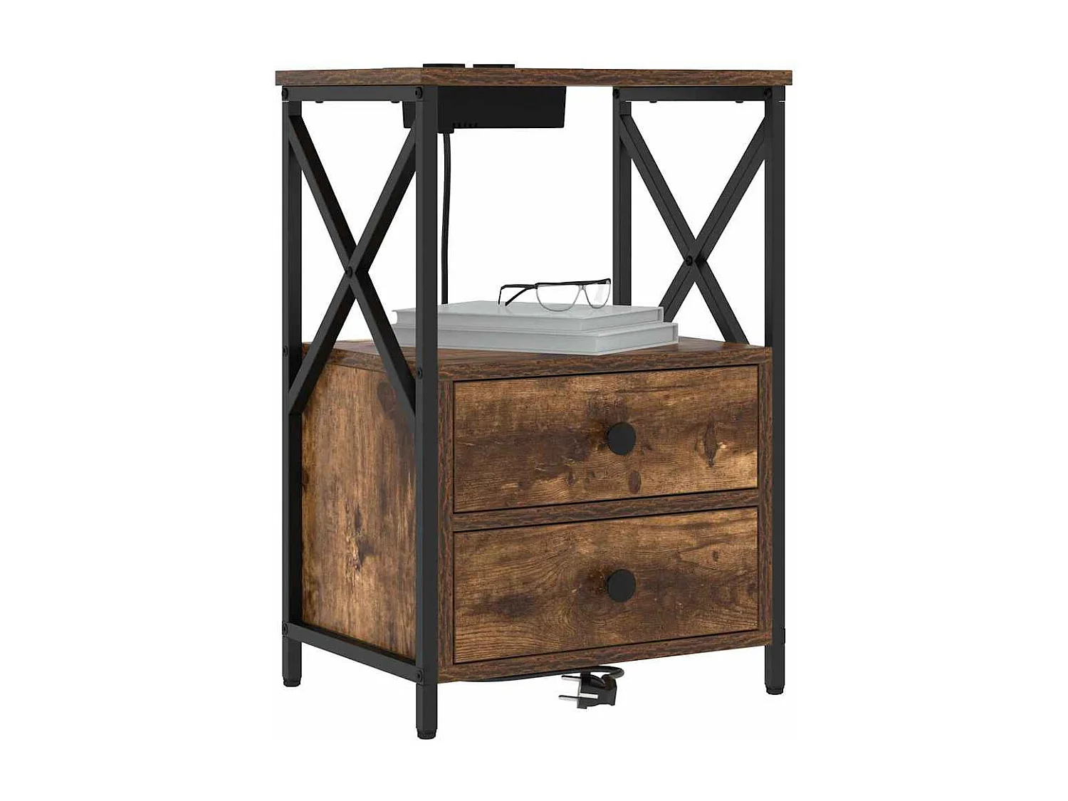 Table de nuit avec station de chargement 2 pcs Chêne fumé