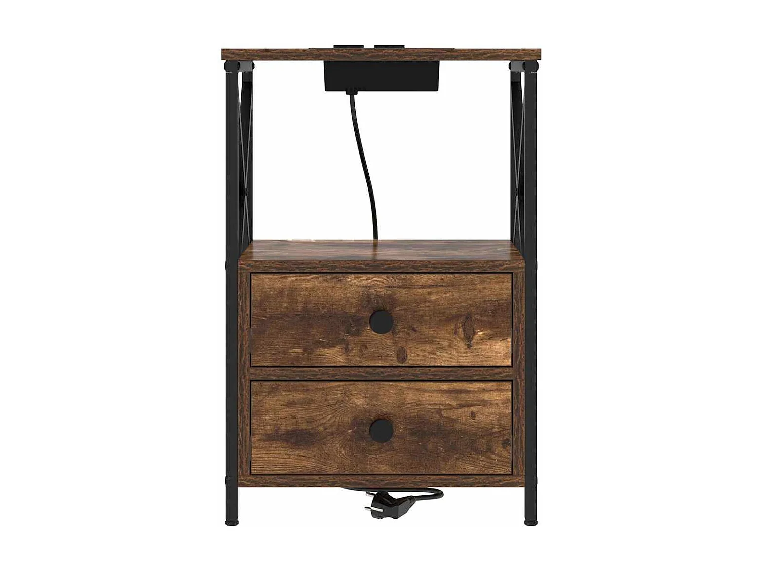 Table de nuit avec station de chargement 2 pcs Chêne fumé