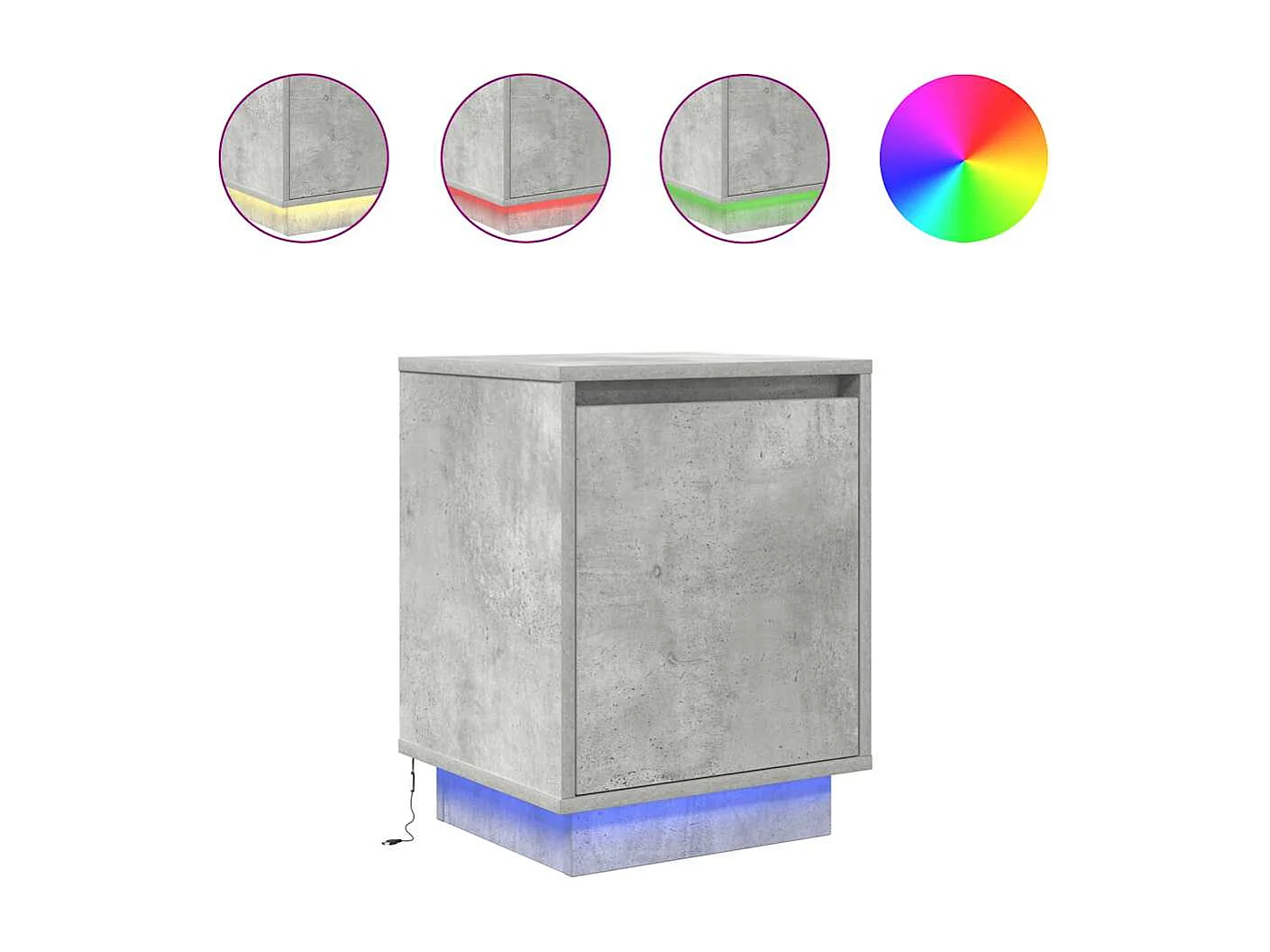 Table de chevet avec lumières LED gris béton 38x34x50 cm
