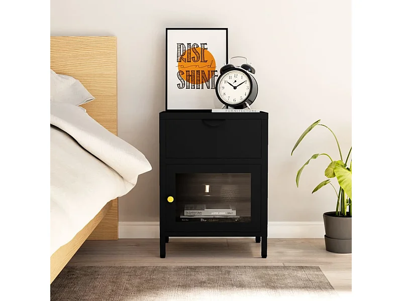 Table de chevet Noir 40x30x54,5 cm Acier et verre
