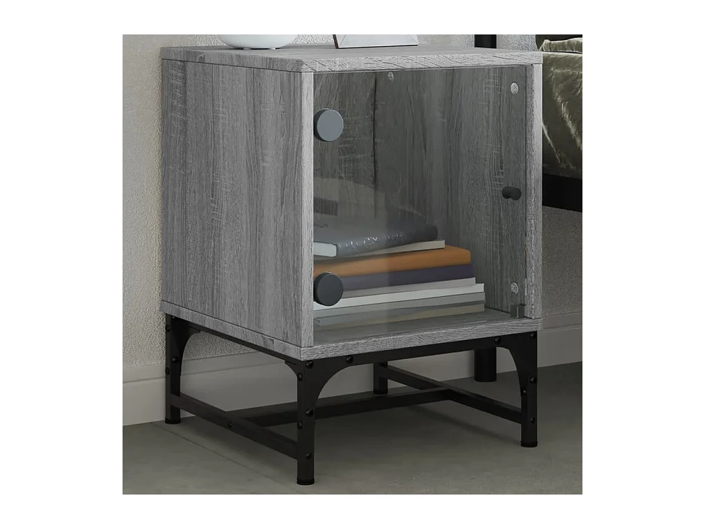 Table de chevet avec porte en verre sonoma gris 35x37x50 cm