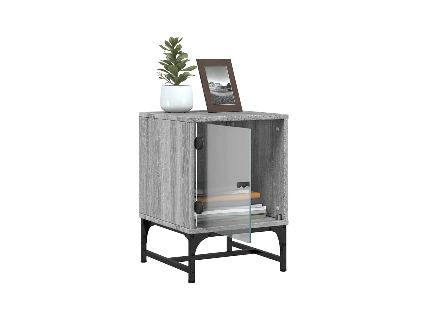 Table de chevet avec porte en verre sonoma gris 35x37x50 cm