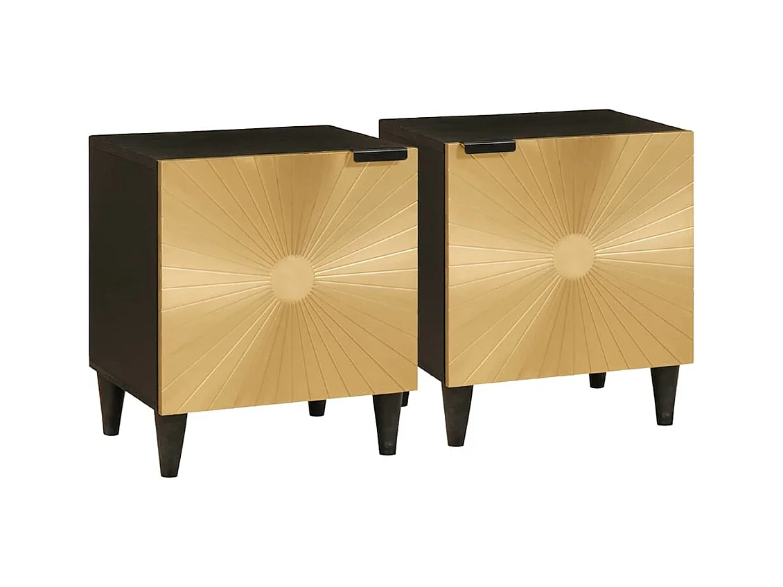 Mesita de noche 2 piezas Negro y dorado 40 x 33,5 x 46 cm