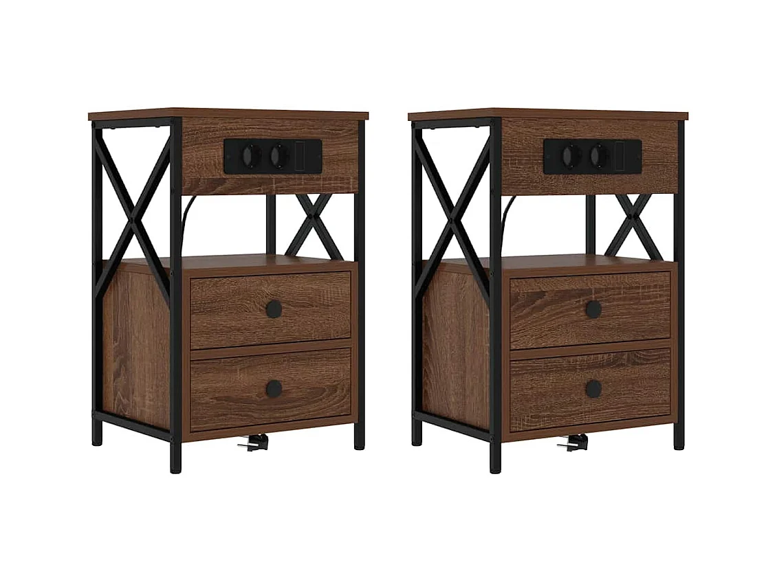 Mesilla de noche 2 piezas Roble marrón 40 x 31 x 60 cm