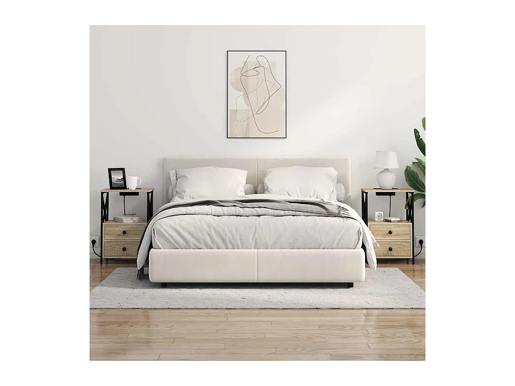 Mesita de noche de roble Sonoma con estación de carga