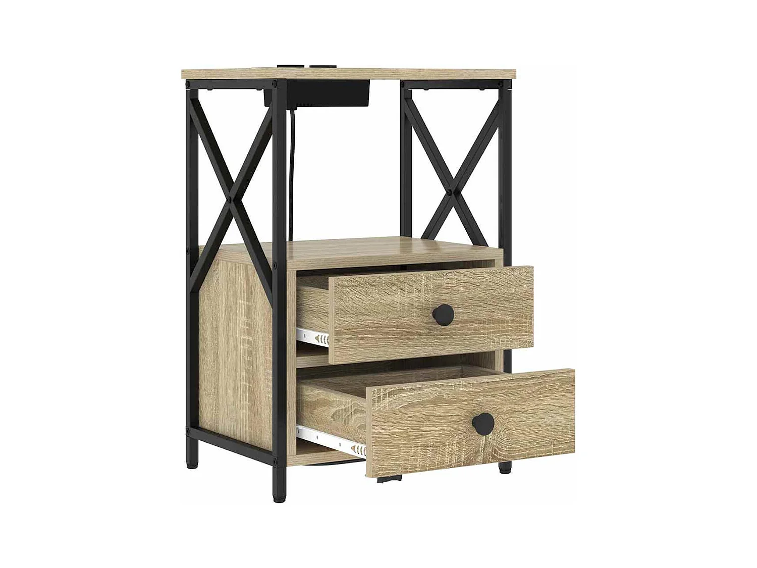 Mesita de noche de roble Sonoma con estación de carga