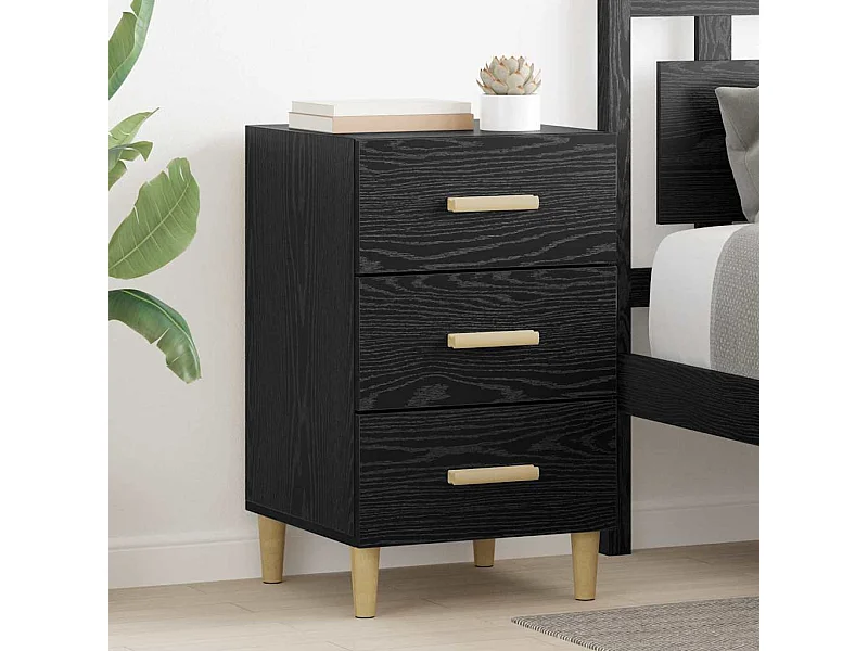 Comodino in rovere nero 40 x 40 x 66 cm in legno ingegnerizzato