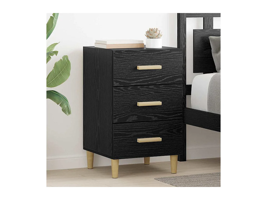 Nachtkastje Zwart Eiken 40 x 40 x 66 cm Bewerkt Hout