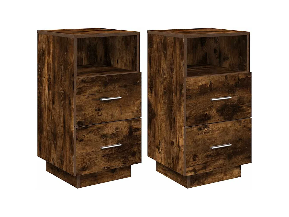 Tables de chevet 2 pcs avec 2 tiroirs chêne fumé 36x36x68 cm
