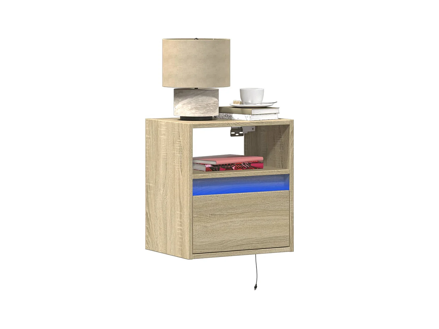 Comodino da parete in rovere Sonoma con luci a LED